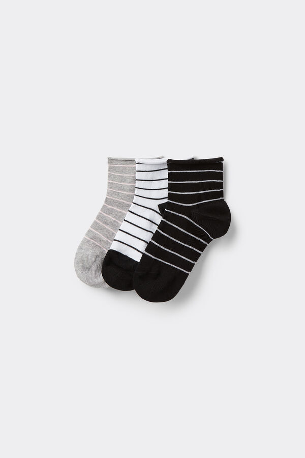 Three Pairs of Girls' Short Patterned Hemless Cotton Socks  