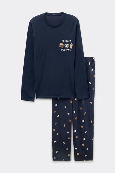 Langer Pyjama aus Baumwolle mit &bdquo;Perfect Weekend&ldquo;-Print