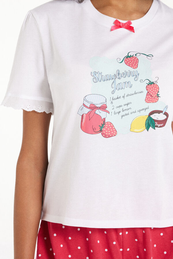 Short-Sleeved Short Cotton Pajamas with Strawberry Print  