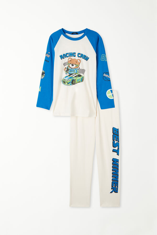 Langer Pyjama für Jungen aus Baumwolle Printmuster Teddy Racing  