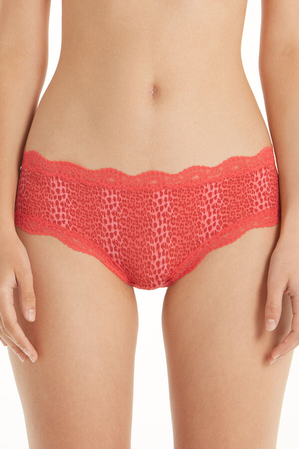 Printed Microfibre and Lace Brazilian Briefs  