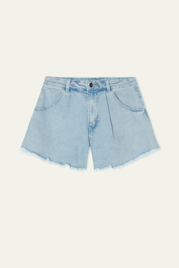 High-Waist Paperbag Denim Shorts  