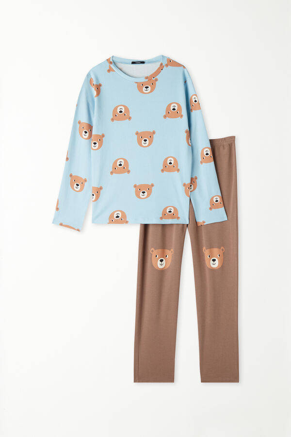 Boys’ Long Cotton Teddy Print Pyjamas  