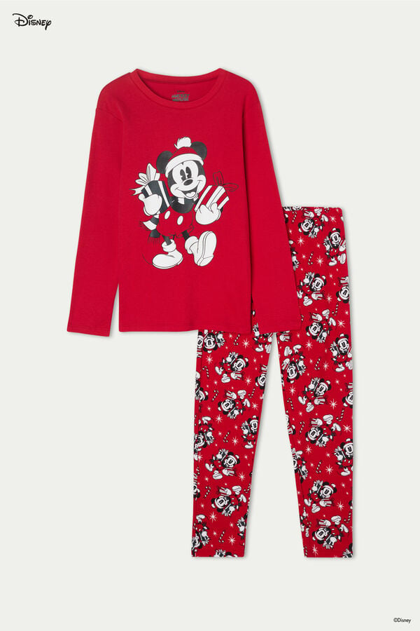Dlouhé Bavlněné Pyžamo Potisk Mickey Mouse  