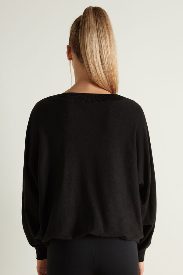 Cropped Batwing Sleeve Jumper with Drawstring  