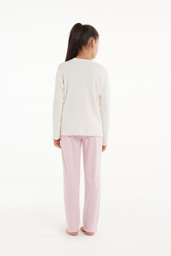 Langer Mädchenpyjama aus schwerer Baumwolle und Ballerina-Print  