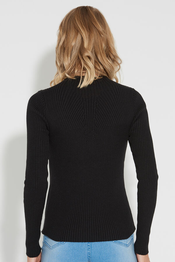 Long-Sleeve Ribbed Top with Mock Polo Neck  