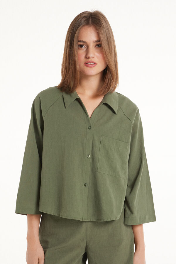 Loose 3/4 Sleeve Cropped Shirt in 100% Super Light Cotton  