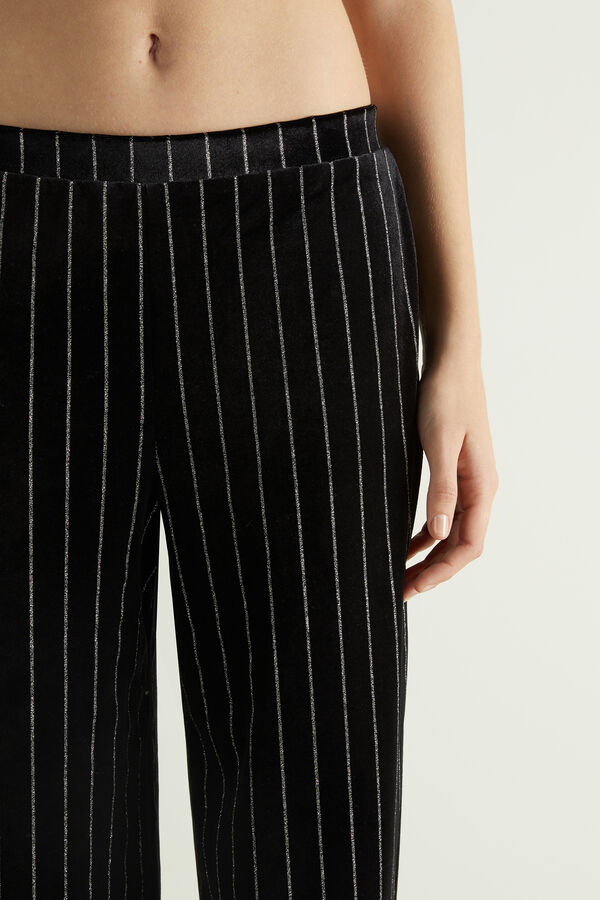 Glittery Pinstriped Velvet Palazzo Trousers  