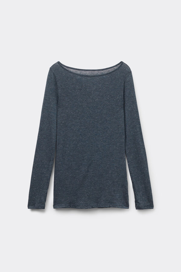 Langarmoberteil mit U-Boot-Ausschnitt aus Lamé-Merinowolle und Viskose  