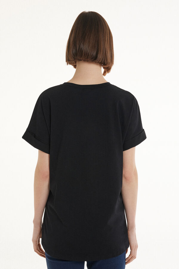 Βαμβακερό T-shirt με Ρεβέρ σε Στυλ Kimono  