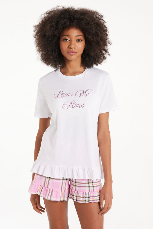 Short Sleeve Short Cotton Pyjamas with “Leave Me Alone” Print  