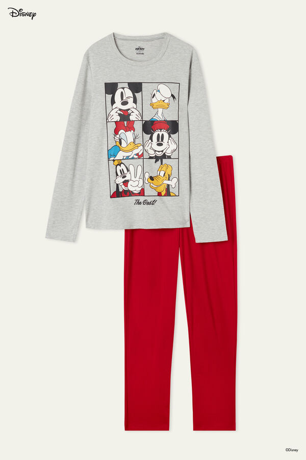 Dlouhé Bavlněné Pyžamo s Disneyovským Potiskem - Červené  
