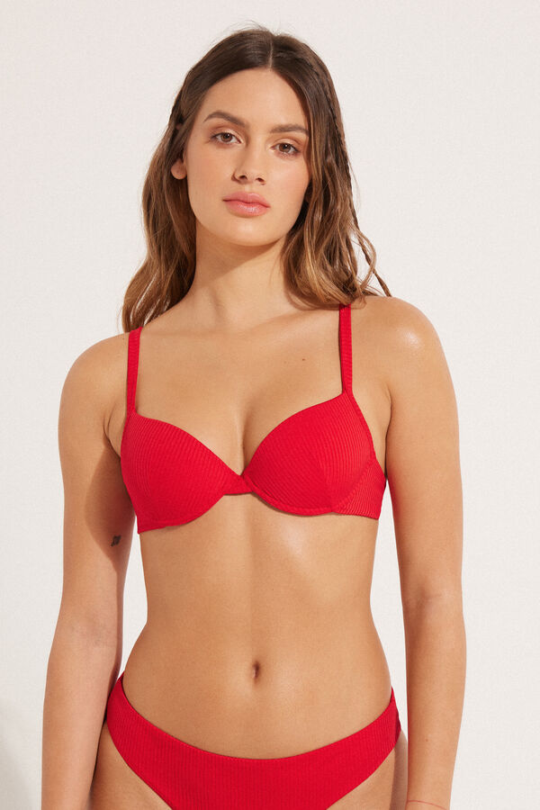 Recycled Ribbed Microfibre Padded Push-Up Bikini Top  