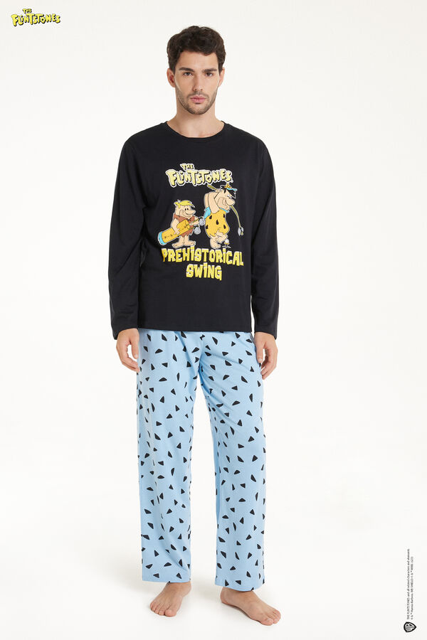 Men’s Full-Length Cotton Pajamas with Flintstones Print  