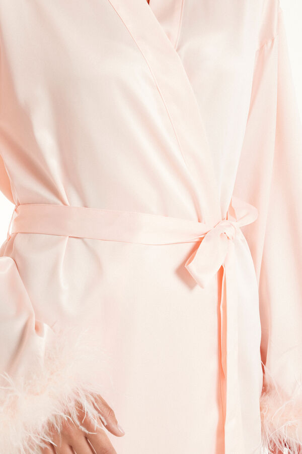 Limited Edition Long-Sleeved Satin Robe with Feathers  