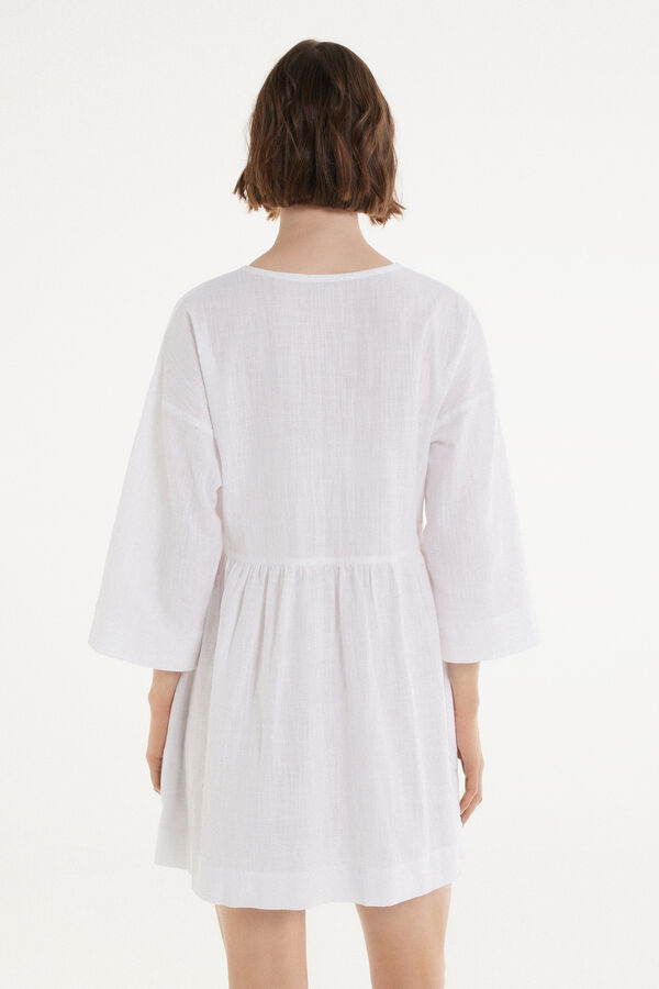 Kurzes, weites Kleid mit 3/4-Ärmeln aus 100 % superleichter Baumwolle  
