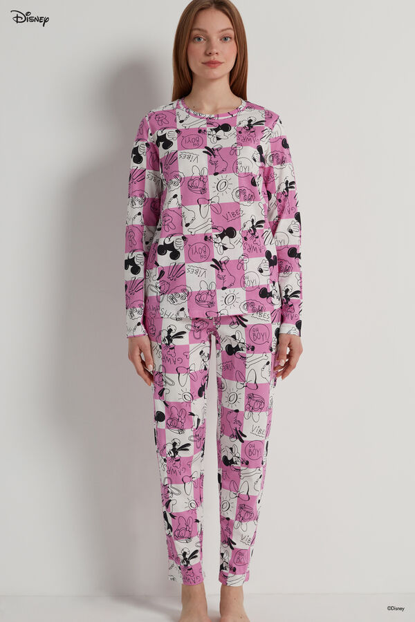 Pyjama Long en Coton à Carreaux Disney Mickey Mouse  
