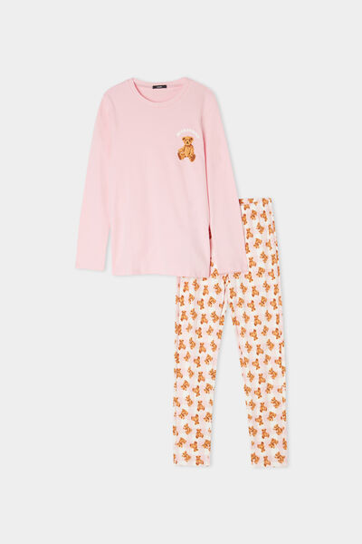 Dlhé Dievčenské Pyžamo z Bavlny s Potlačou Medvedíkov