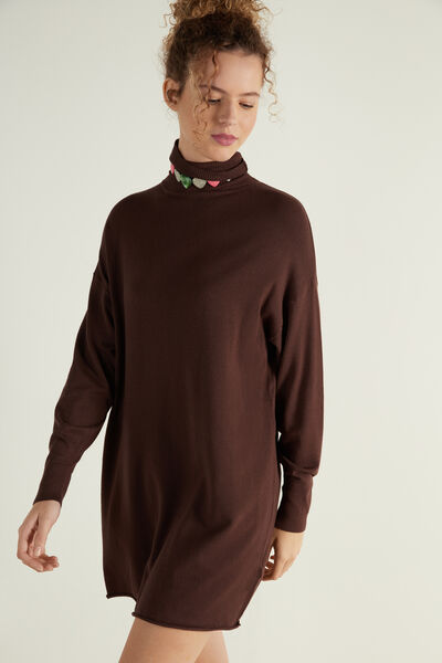 Long Sleeve Polo Neck Dress in Fully-Fashioned Fabric