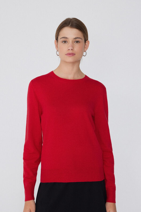 Long-Sleeved Heavy Crew-Neck Sweater with Wool  
