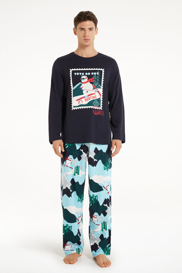 Langer Pyjama aus schwerer Baumwolle mit Yeti-Print  