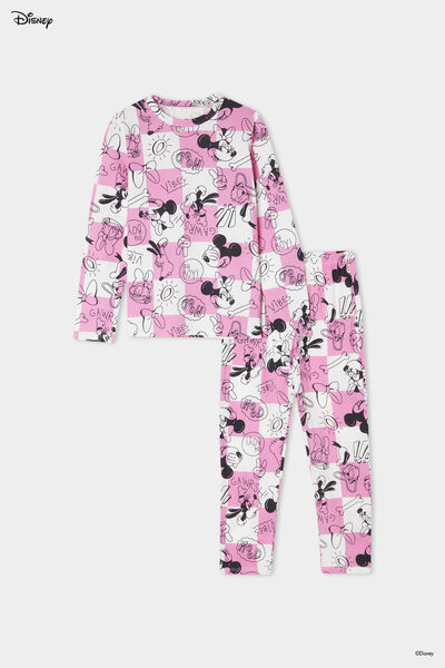 Girls’ Disney Mickey Mouse Long Cotton Check Pyjamas