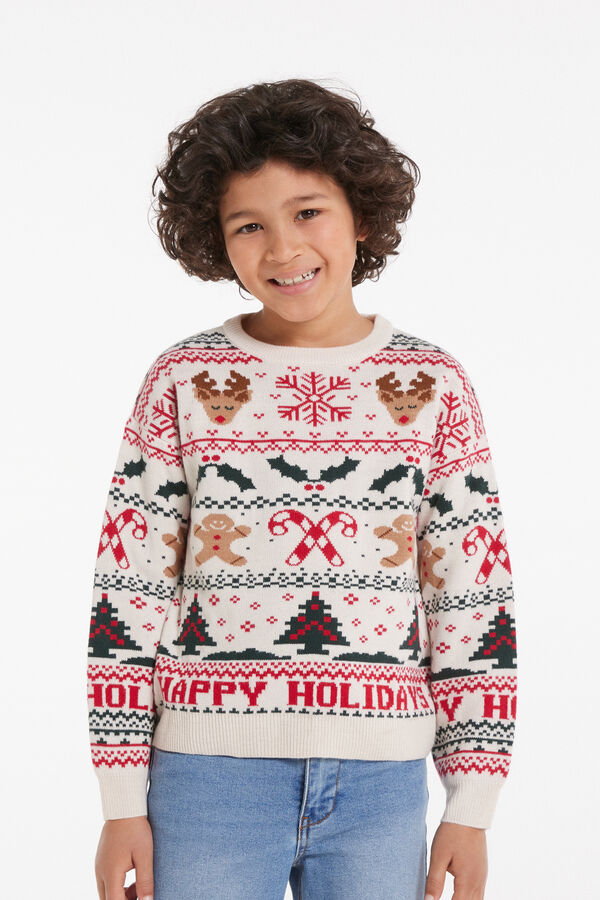 Sweterek Dziecięcy z Okrągłym Dekoltem i z Nadrukiem Bożonarodzeniowym Unisex  