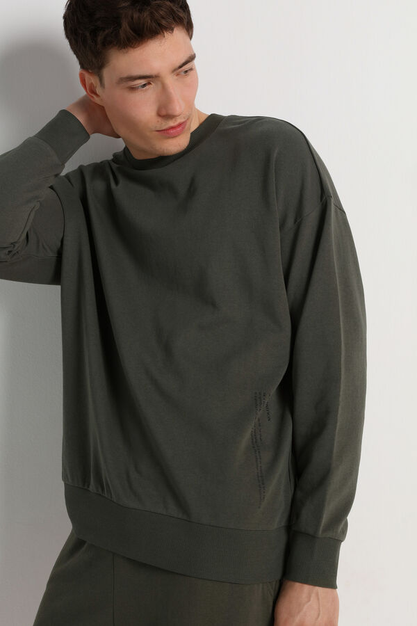 Long-Sleeved Dropped Shoulder Sweatshirt with Lettering  