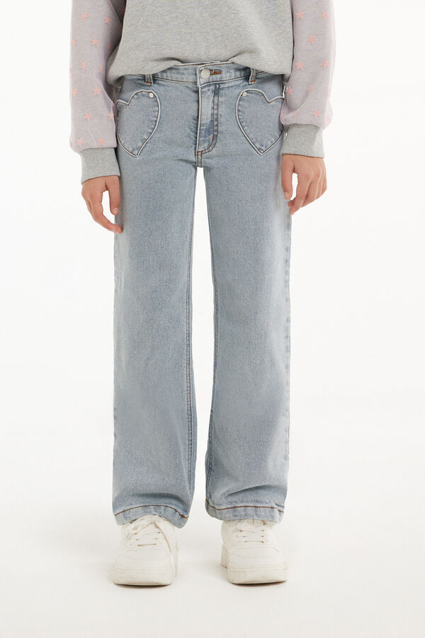 Long Straight Jeans with Heart-Shaped Pockets  