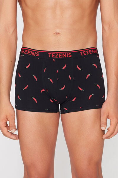 Printed Cotton Boxers with Contrasting Trim and Logo