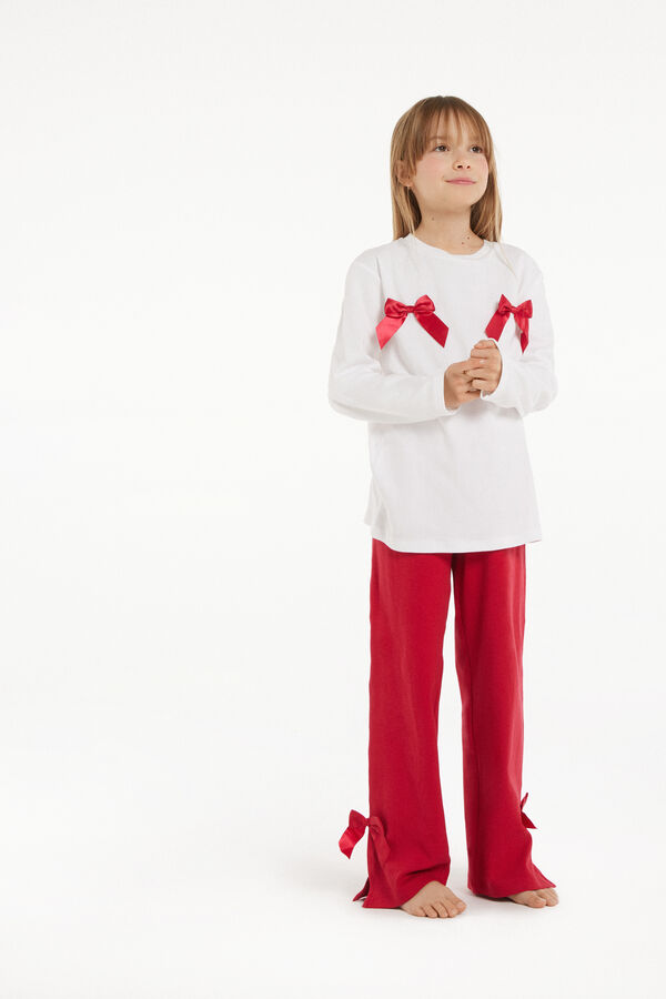 Langer Mädchen-Pyjama aus schwerer Baumwolle mit Schleifen  
