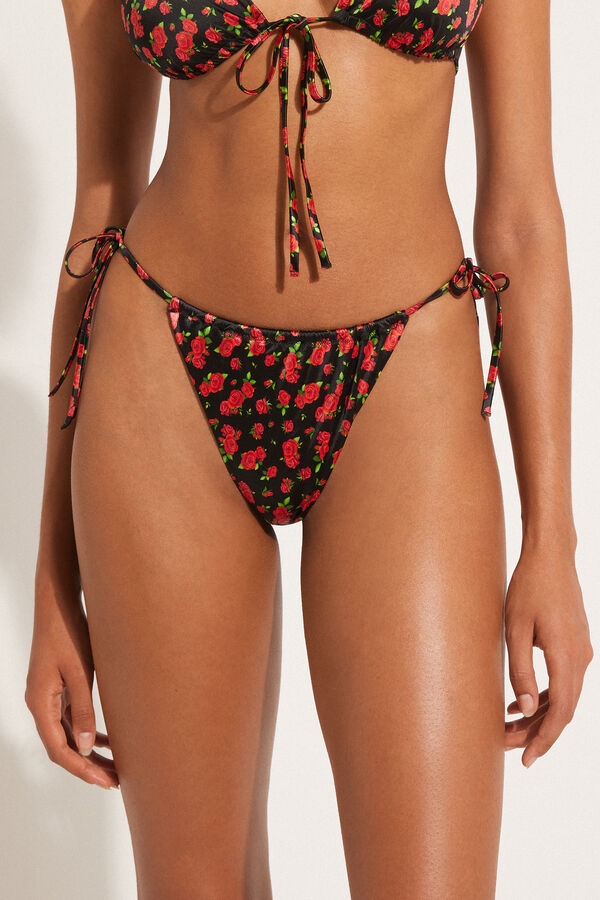Spicy Roses Brazilian Bikini Bottoms with Ties  