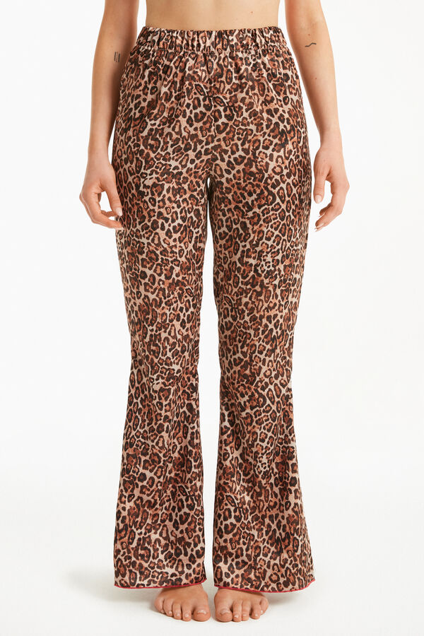 Long trousers in Strawberry Leopard Satin  