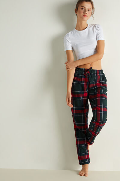 Long Printed Flannel Trousers with Pockets