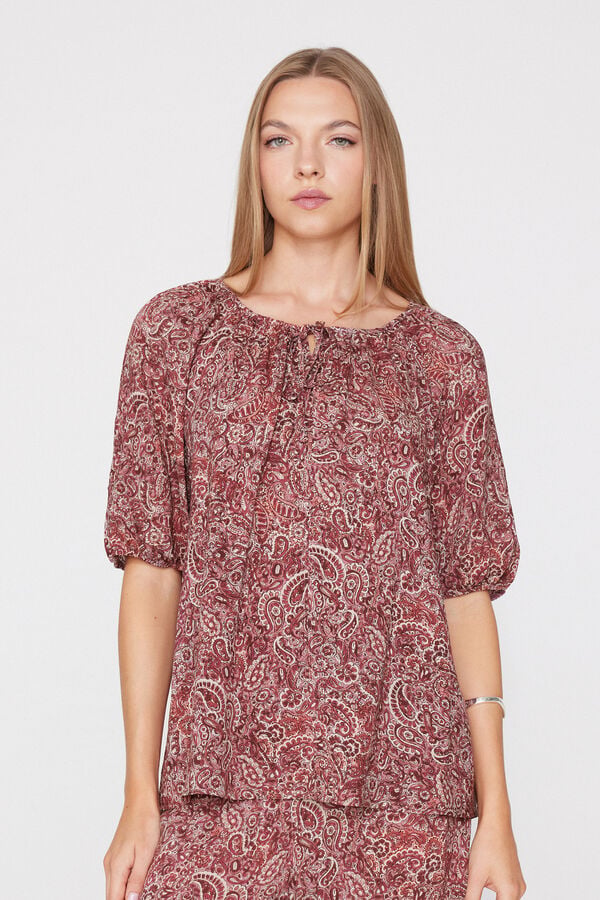 Short Sleeved Blouse in Viscose Canvas  