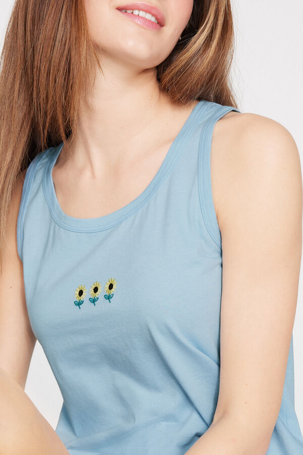 Maiou Bretele Late Bumbac cu Broderie  