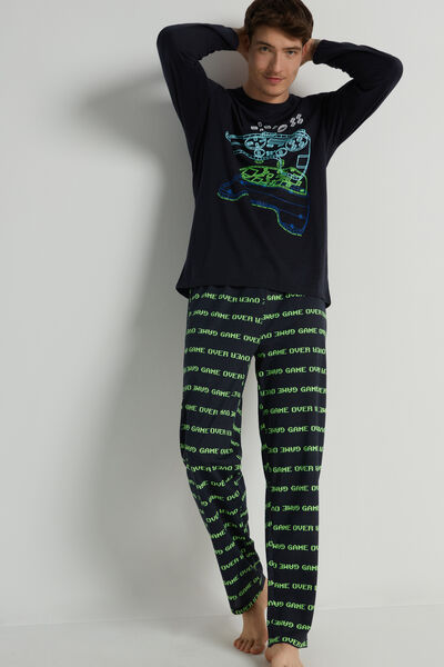 Langer Herrenpyjama aus Baumwolle mit Game Over-Print