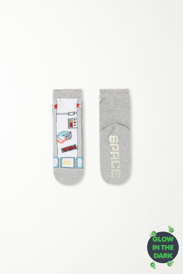 Kids’ Luminescent Short Non-Slip Socks with Astronaut Print  