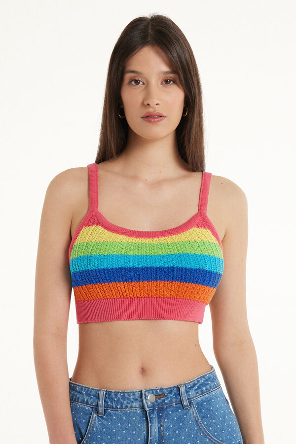 Striped Fully Fashioned Cotton Very Cropped Top  