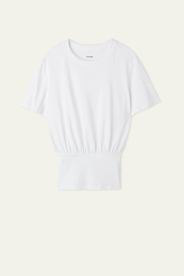 Short Cotton T-Shirt with Ribbed Band  