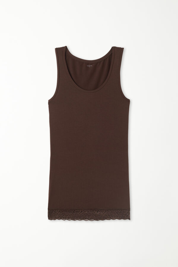 Long Viscose Tank Top with Lace Trim  