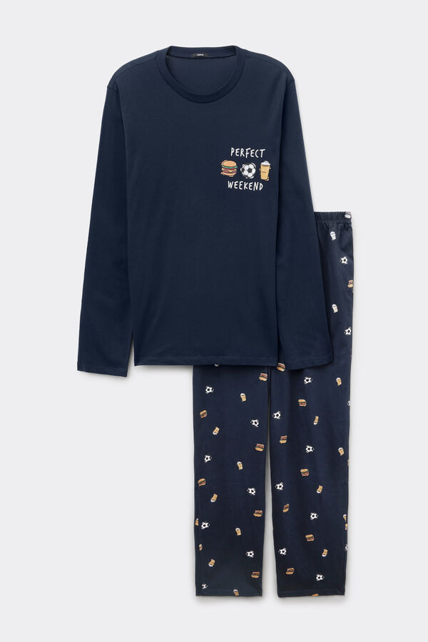 "Perfect Weekend" Print Long Cotton Pyjamas  