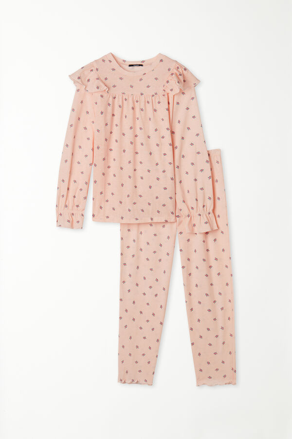 Girls’ Full Length Cotton Ruffle Pajamas  