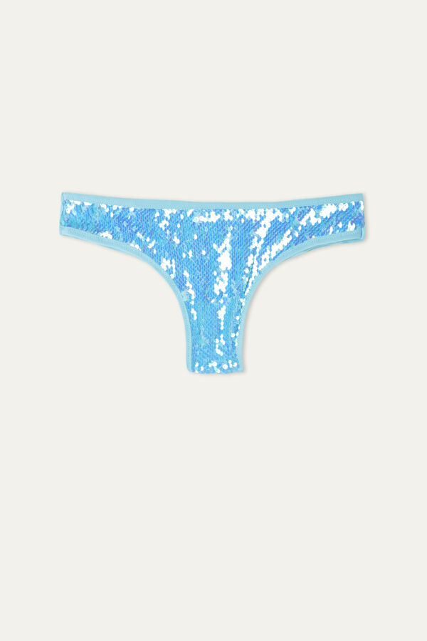 Brazilian Bikini Bottoms with Light Blue Sequins Tezenis