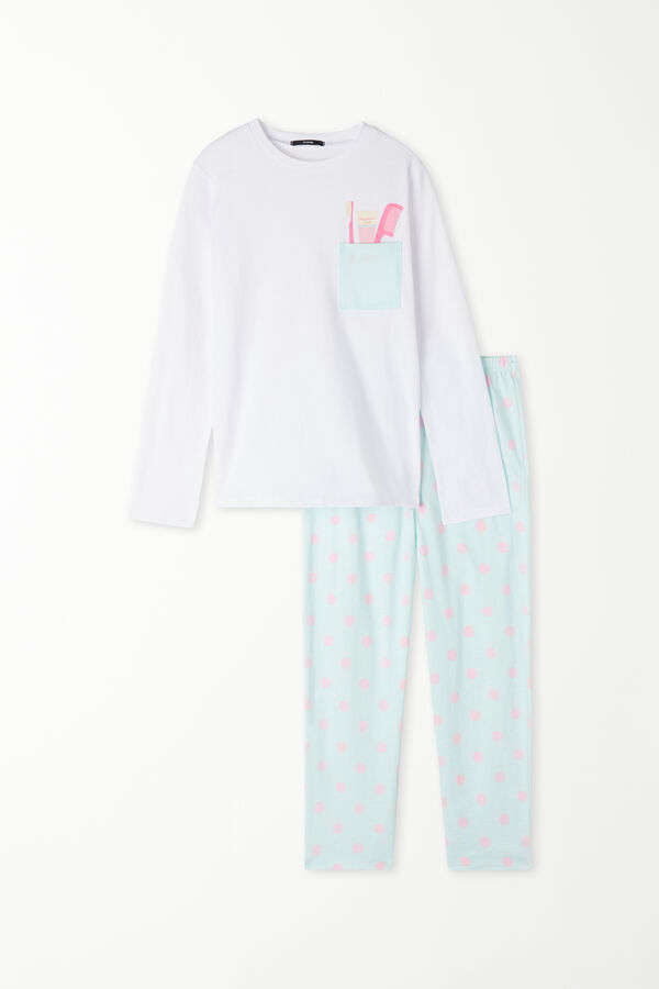 Langer Pyjama für Mädchen aus Baumwolle mit Ärmeltasche  