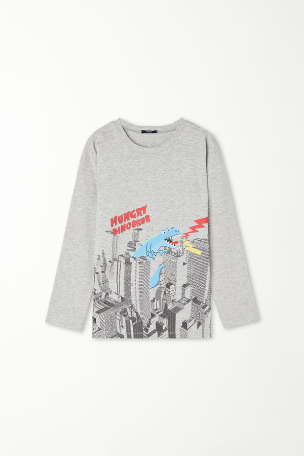 Long-Sleeved Crew-Neck Printed Cotton Top  