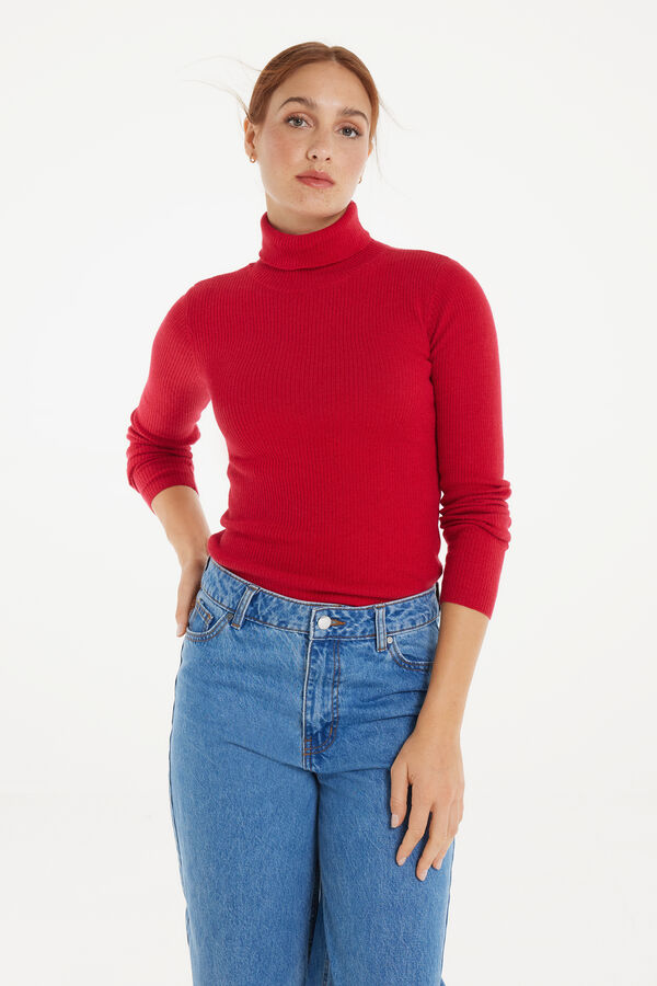 Long-Sleeved Ribbed Polo Neck Heavy Jersey with Wool  