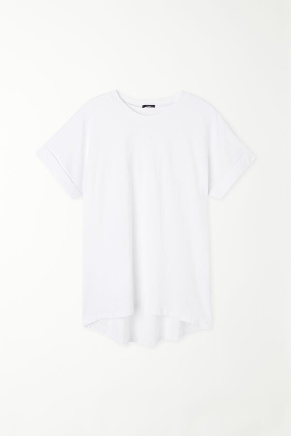 Turned-Up Kimono Sleeve Cotton T-Shirt  
