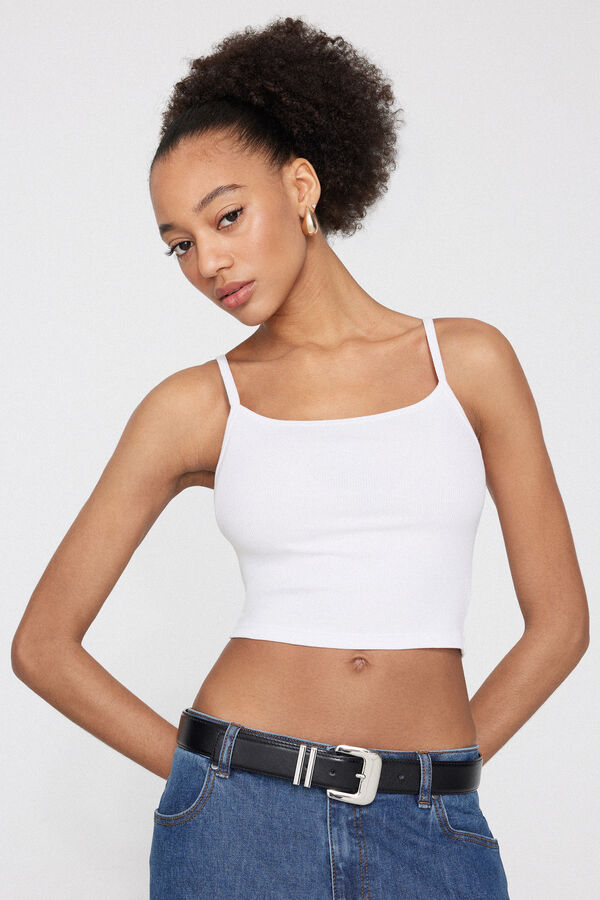 Crop Top Fines Bretelles Coton C&ocirc;tel&eacute;  